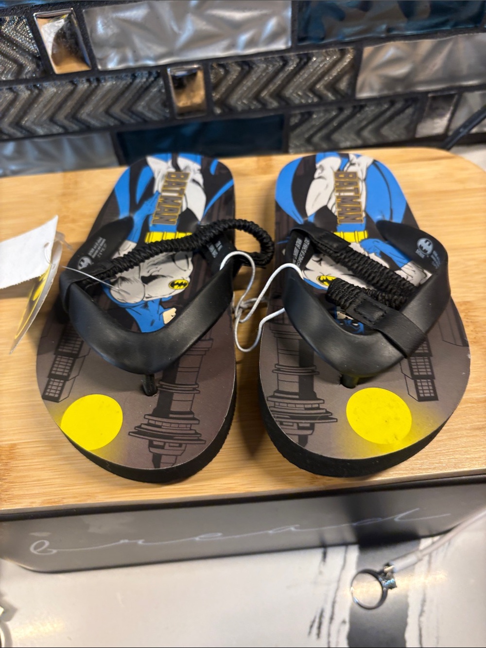 Batman Kids Sandals with Yellow Accent and Blue Graphics